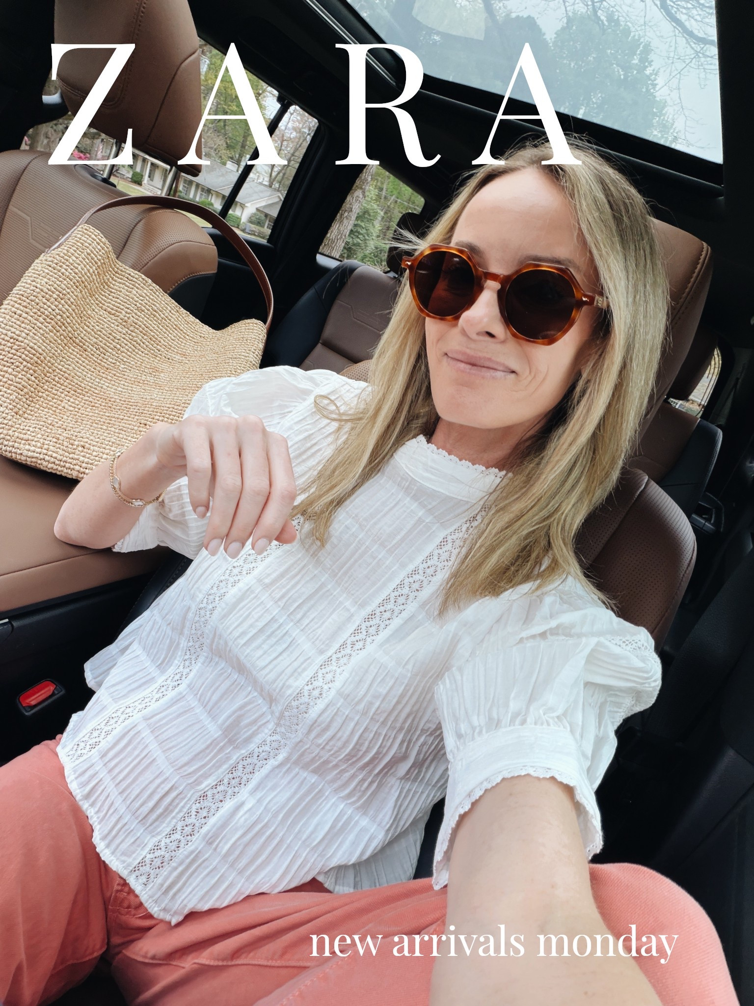 Zara!!

Size M white blouse
Size small tan smocked top 
Size XS black pants
Size small Jackets 
Size small blue striped skirt 
Size 4 jeans 
Size XS brown eyelet set 
