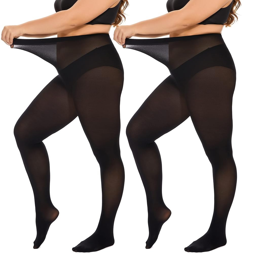 DUCMODA Plus Size Tights for Women, Ultra Soft Solid Color Semi-Opaque Pantyhose, Nylon High Wais... | Amazon (US)