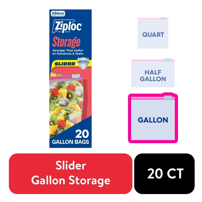 Ziploc Brand Gallon Slider Food Storage Bags, School Supplies, with Power Shield Technology, 20 C... | Walmart (US)