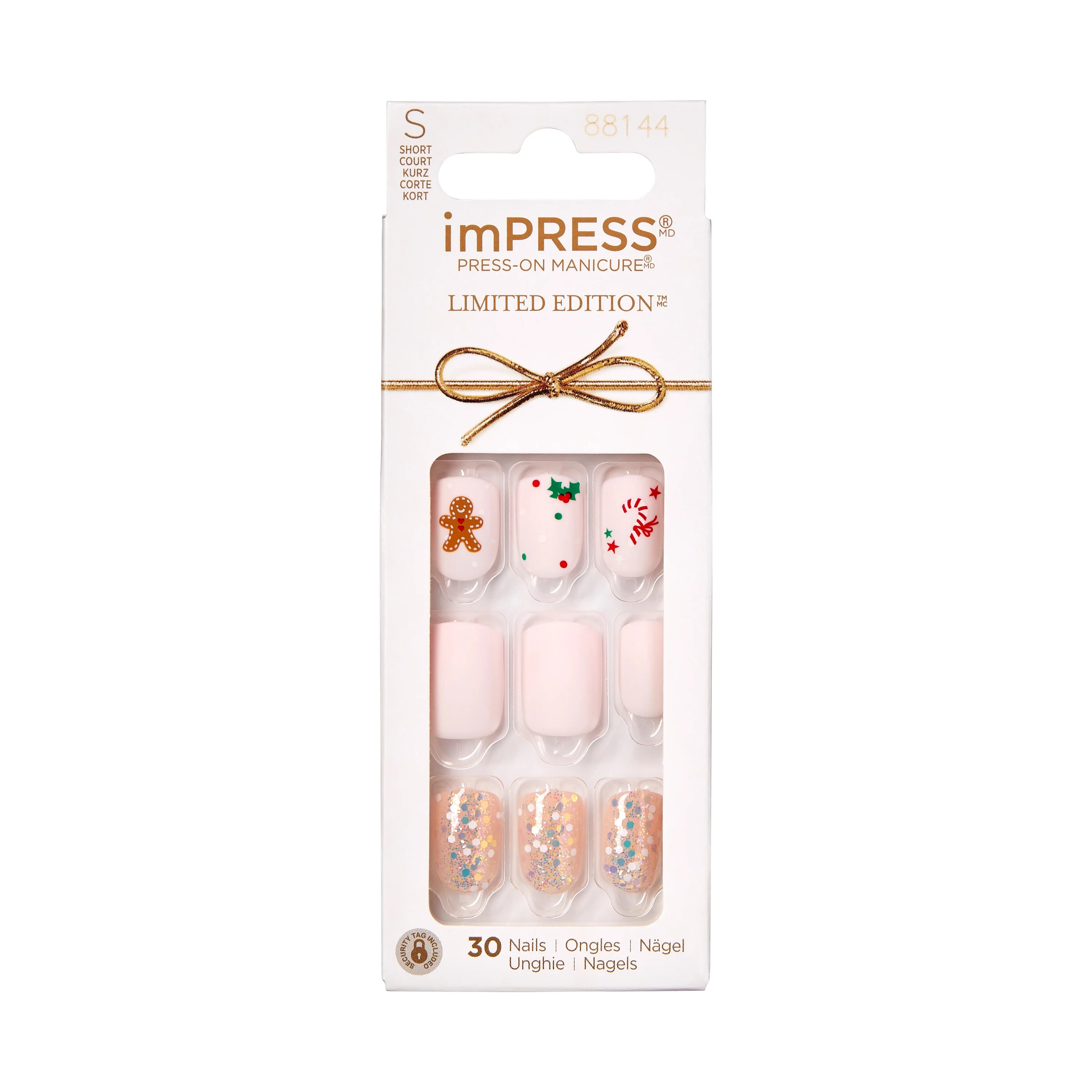 KISS imPRESS Limited Edition Holiday Short Square Press-On Nails, Pink, 30 Pieces | Walmart (US)