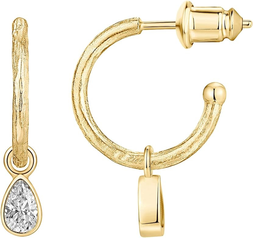 PAVOI 14K Gold Plated 925 Sterling Silver Post Huggie With Dangle | Small Hoop Earrings With Post... | Amazon (US)