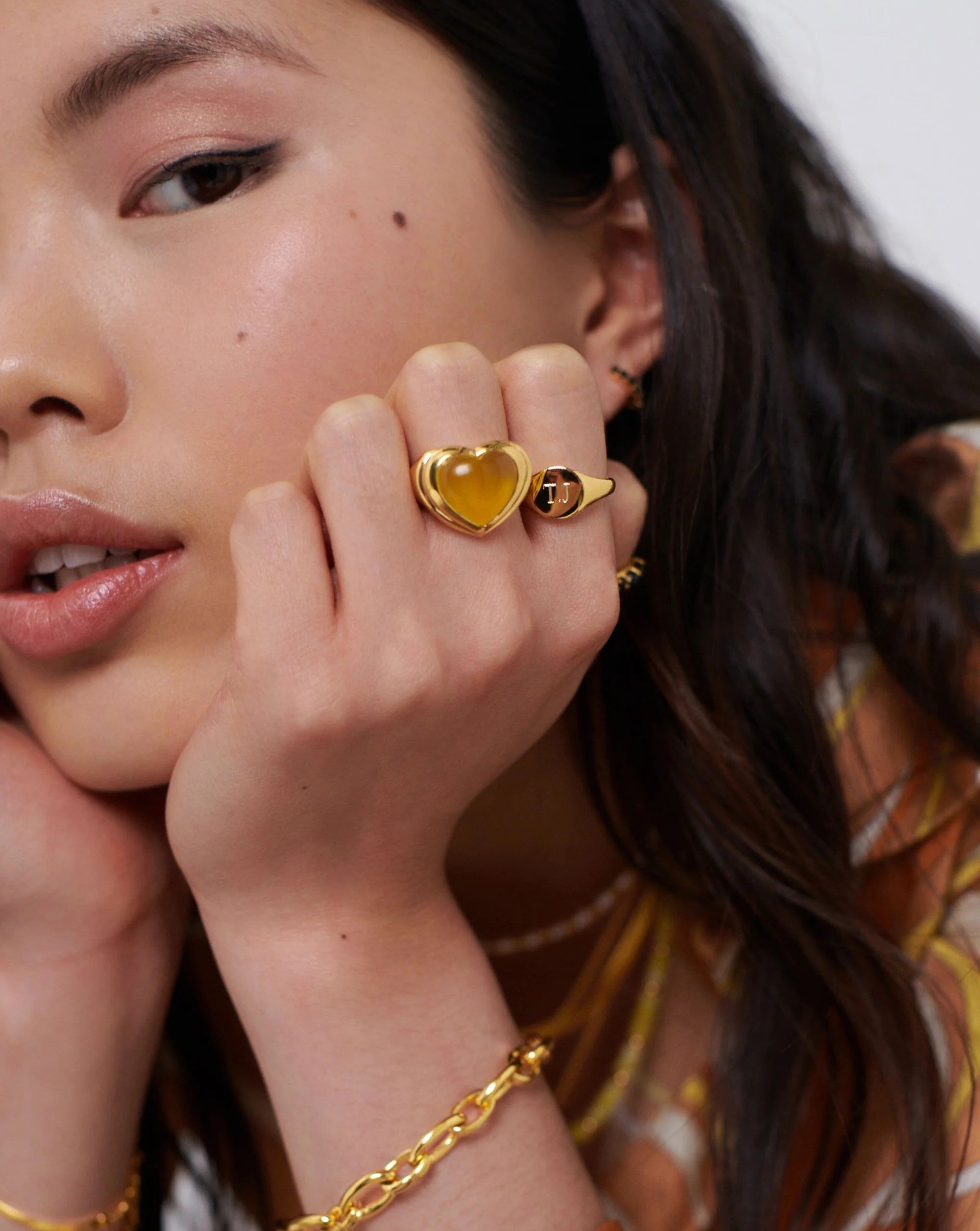 Jelly Heart Gemstone Ring | 18ct Gold Plated/Mango Chalcedony | Missoma