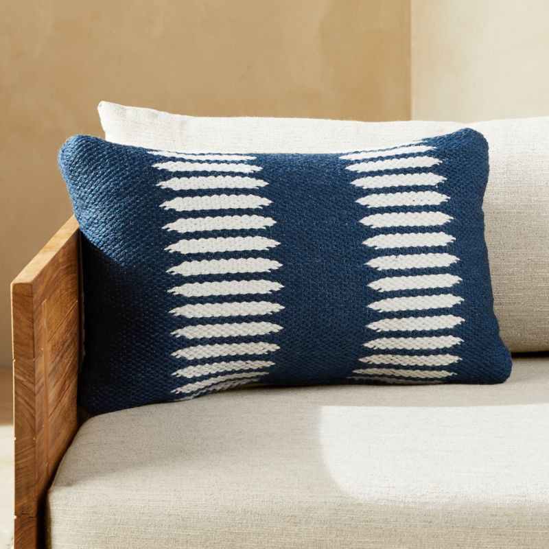 20"x12" Trait Blue and White Outdoor Pillow + Reviews | CB2 | CB2