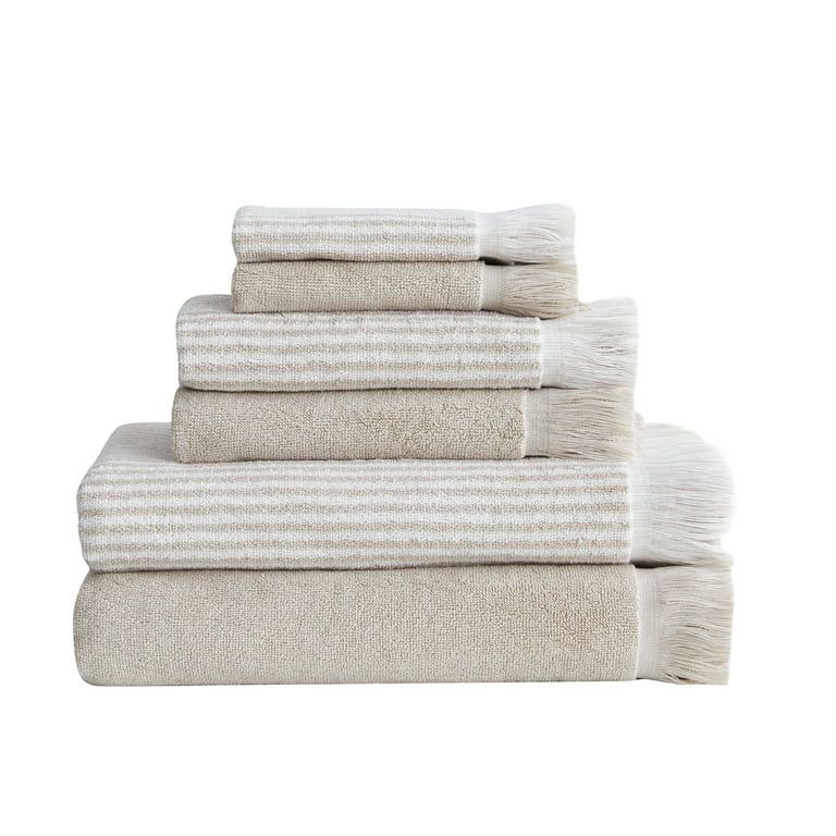 My Texas House 6 Pieces Lancaster Solid Stripe Cotton Bath Towel Collection, Off White | Walmart (US)
