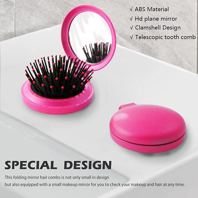 1st Choice Travel Folding Hair Brush Mirror Pocket Purse Car Camping Compact 2.5" Gift 1Pc | Amazon (US)