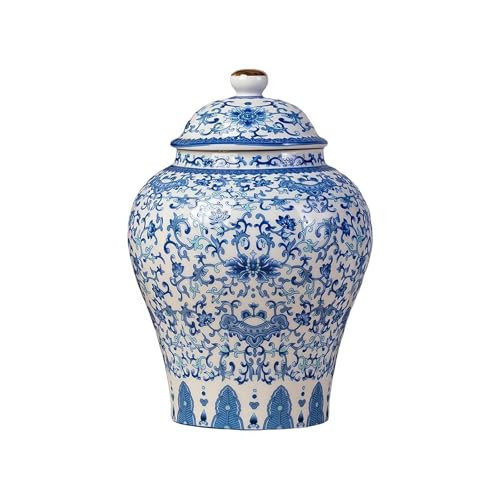 Chinoiserie Blue White Ginger Jars, Porcelain Jar Tea Storage, Ceramic Decorative Ginger Jar With Lid, Chinoiserie Decor Blue and White Vase, Porcelain Vases Decor for Living Room, Bedroom (A) | Amazon (US)