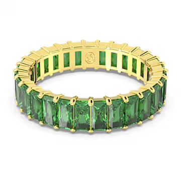 Matrix ring, Baguette cut, Green, Gold-tone plated by SWAROVSKI | SWAROVSKI