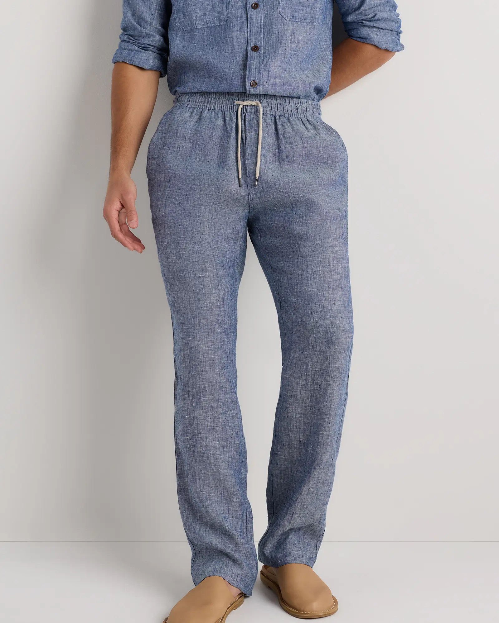 100% European Linen Drawstring Beach Pants in Chambray Blue | Quince