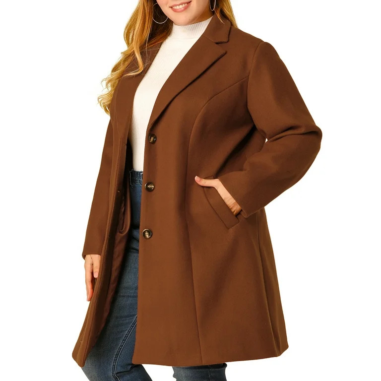 Unique Bargains Women's Plus Coats Elegant Notched Lapel Single Breasted Trench Coat | Walmart (US)