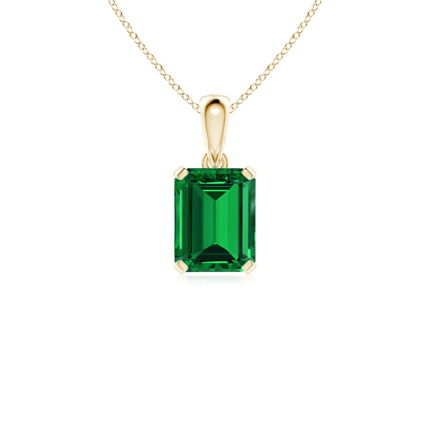Prong-Set Emerald-Cut Lab-Grown Emerald Solitaire Pendant | Angara Inc.
