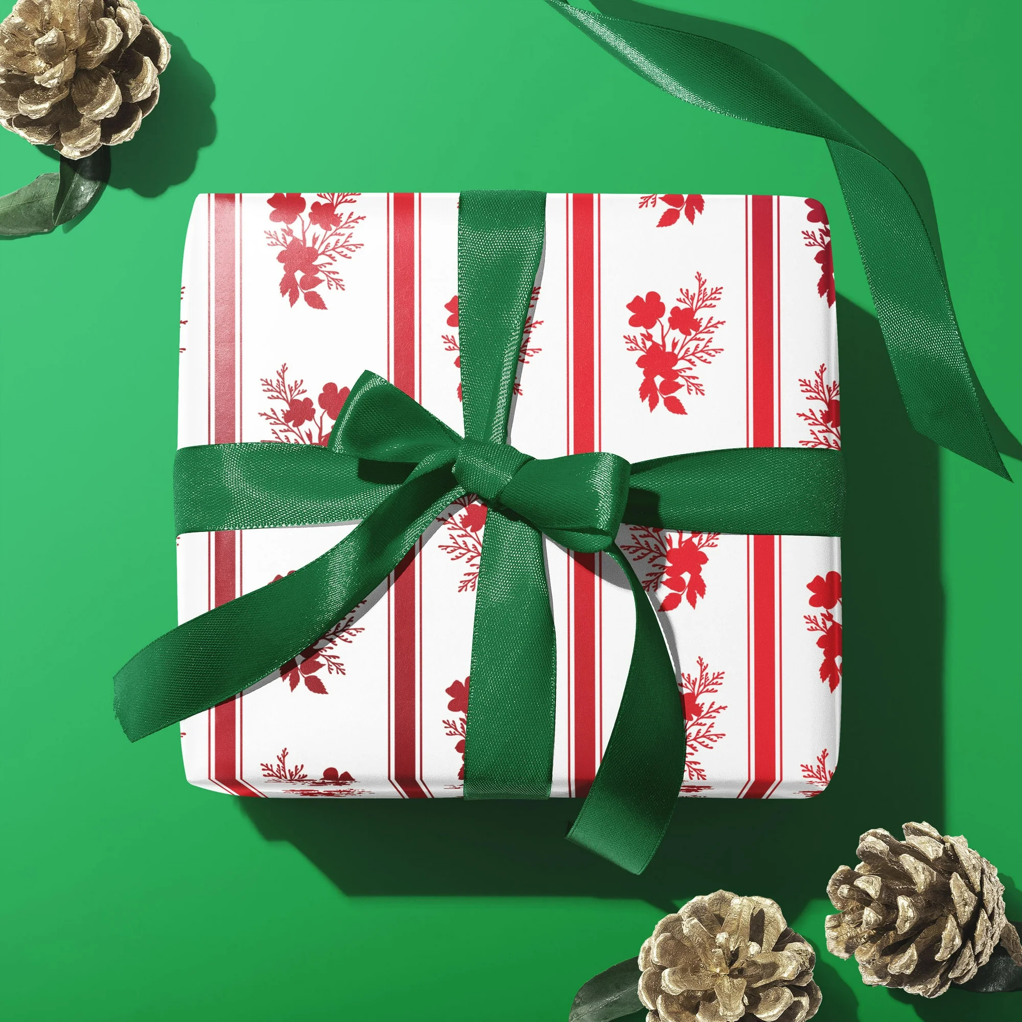 Red and White Floral Premium Heavyweight Christmas Wrapping Paper, 25 sq ft, by My Texas House | Walmart (US)