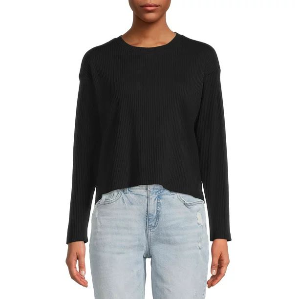 Time and Tru Knit Long Sleeve Crewneck Top - Walmart.com | Walmart (US)