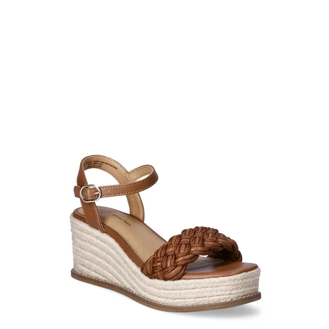Time and Tru Women's Braided Mid-Heel Wedge Sandals, Wide Width Available | Walmart (US)