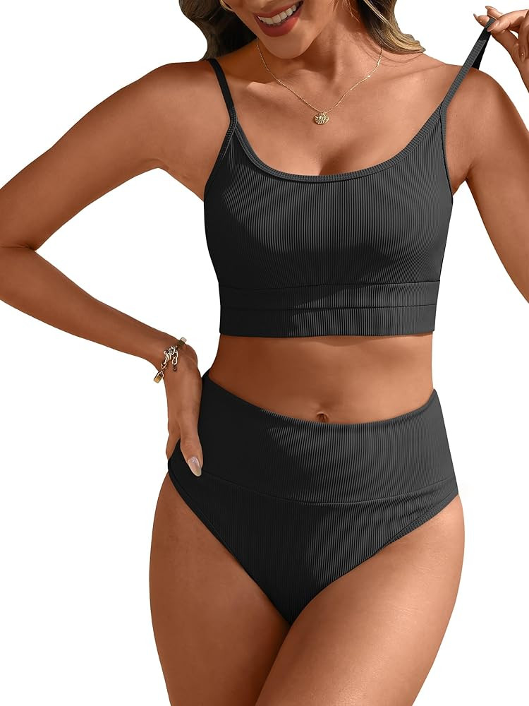 ANRABESS Women’s High Waisted Bikini Sets,Color Block 2 Piece Swimsuits,Tummy Control Bathing S... | Amazon (US)