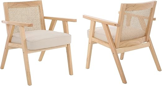 Guyou Mid Century Modern Rattan Accent Chair Set of 2, Upholstered Velvet Armchair with Rattan Ba... | Amazon (US)