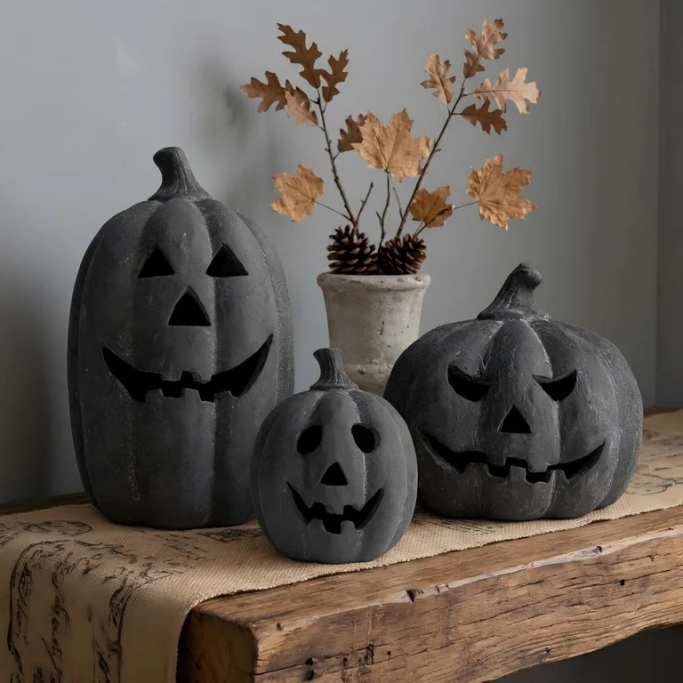 Halloween Decor - Fall Decorations for Home - 9.8" Black Handmade Terracotta Jack-O-Lantern Pumpk... | Walmart (US)