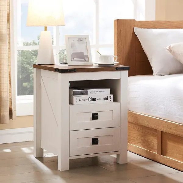 Farmhouse Nightstand with Charging Station, End Table, Side Table - Bed Bath & Beyond - 39923184 | Bed Bath & Beyond