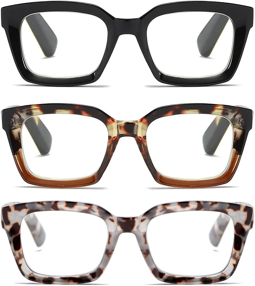 for Women Oprah Style Square Reading Glasses with Spring Hinge Blue Light Blocking for Men Ladies | Amazon (US)