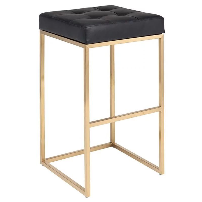 Maklaine 29.75" Faux Leather Bar Stool in Black and Gold | Walmart (US)