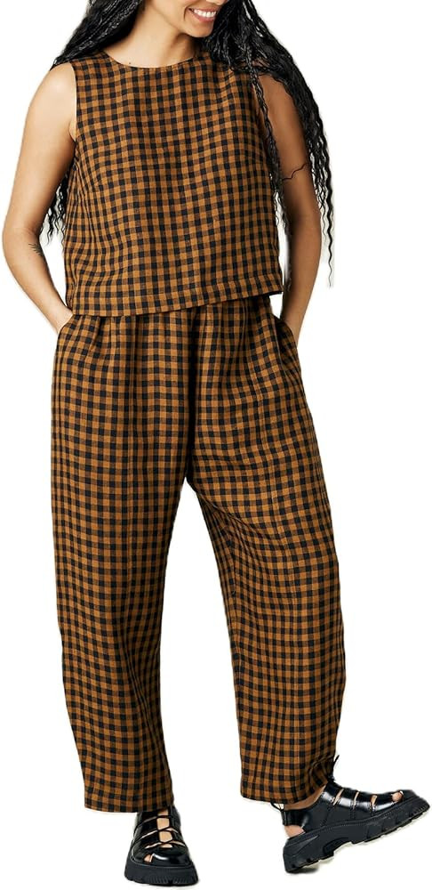 Striped 2 Piece Lounge Pants Sets for Women Y2k Gingham Outfits Sleeveless Tank Top and Wide Leg ... | Amazon (US)