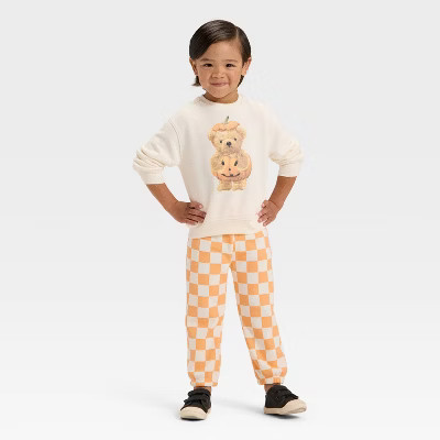 Toddler 2pc Halloween Teddy Bear Pumpkin Fleece Sweatshirt & Pants Set - Orange 2T | Target