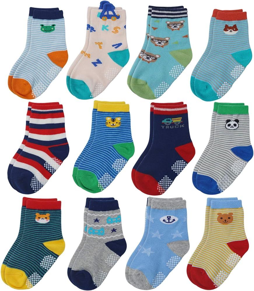 Flanhiri Baby Boys Toddler Non Skid Cotton Socks with Grip | Amazon (US)