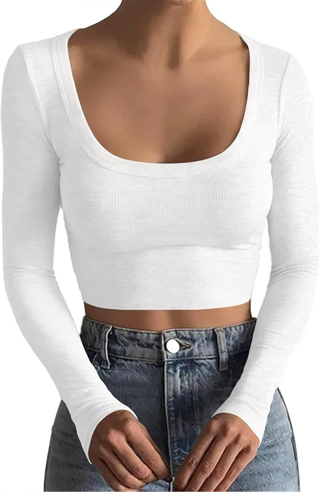 Crop Tank Tops for Women Y2k Square Neck Going Out Tops Ribbed Cute Slim Fitted T Shirt Basic Bab... | Amazon (US)