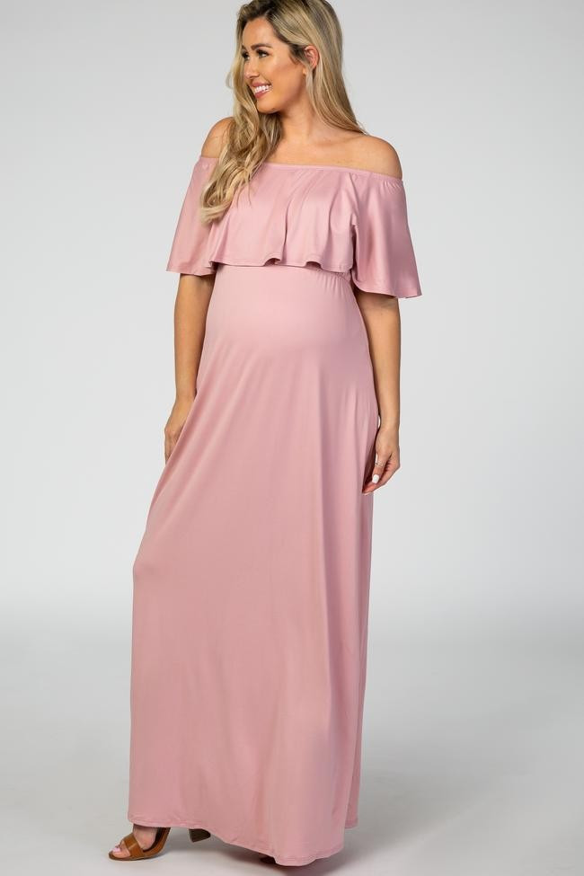Mauve Off Shoulder Maxi Maternity Dress | PinkBlush Maternity