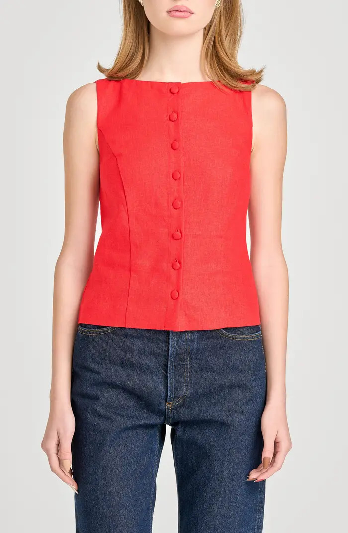 Vera Sleeveless Linen Blend Button-Up Top | Nordstrom