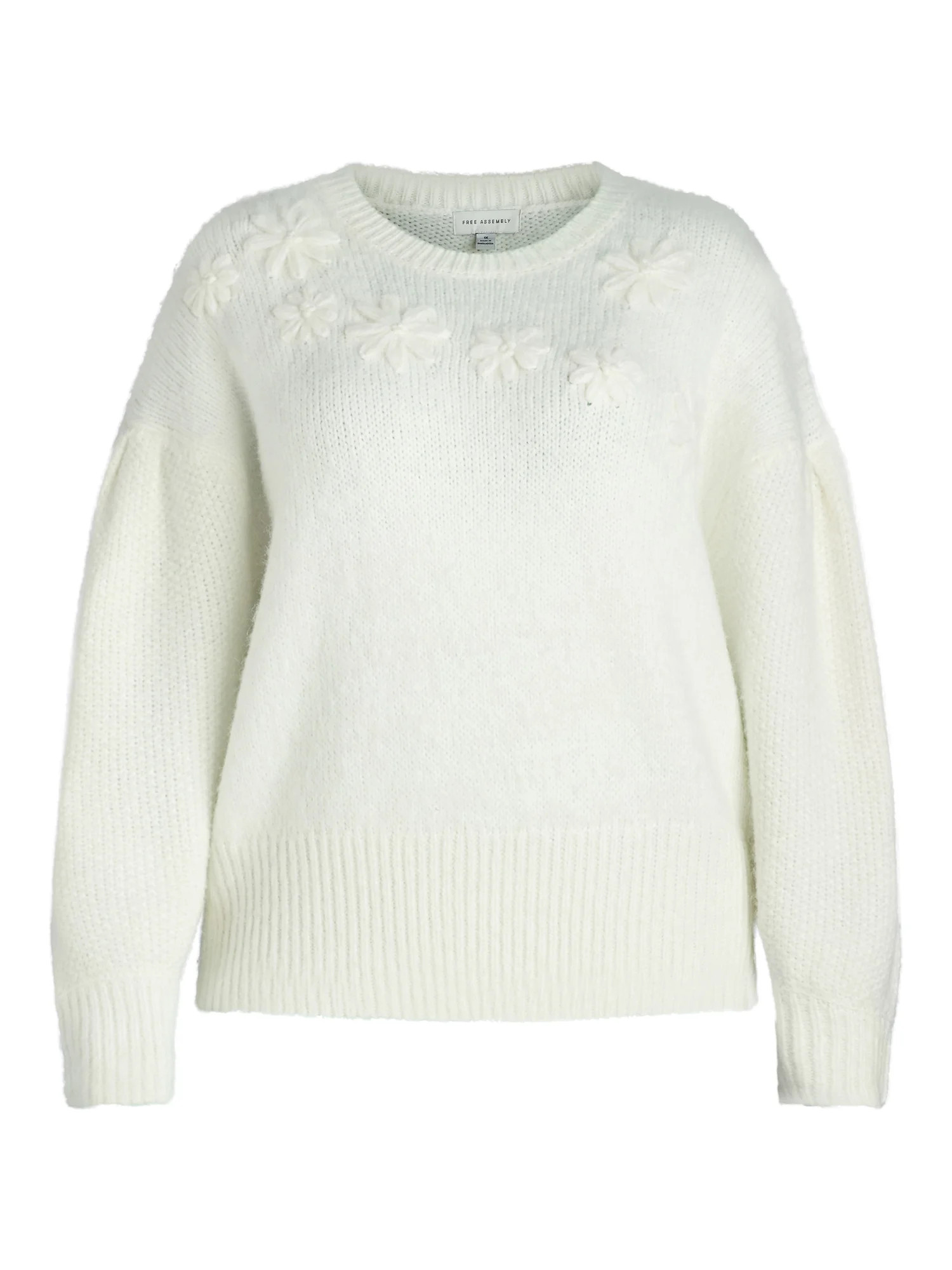 Free Assembly Women's Embroidered Flower Sweater with Long Sleeves, Midweight, Sizes XS-4X | Walmart (US)