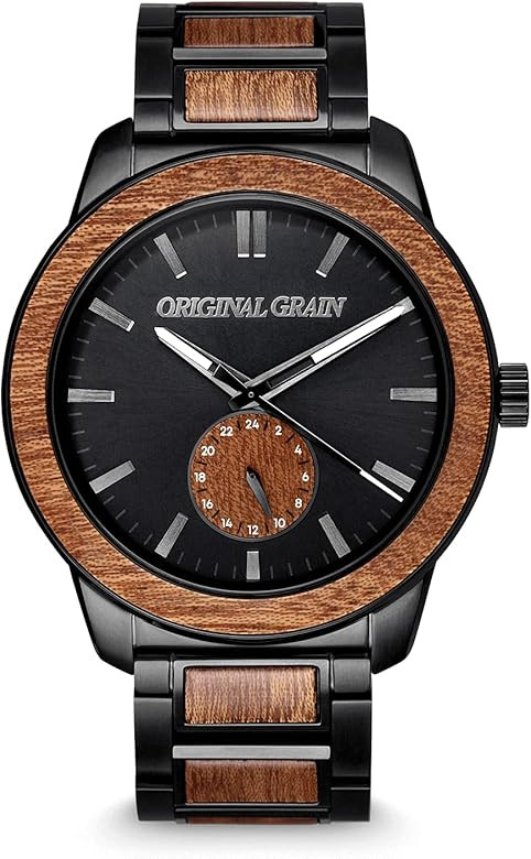 Original Grain Men's Sapele Black 46mm Analog Watch | Barrel Collection, 316L Stainless Steel, Ad... | Amazon (US)