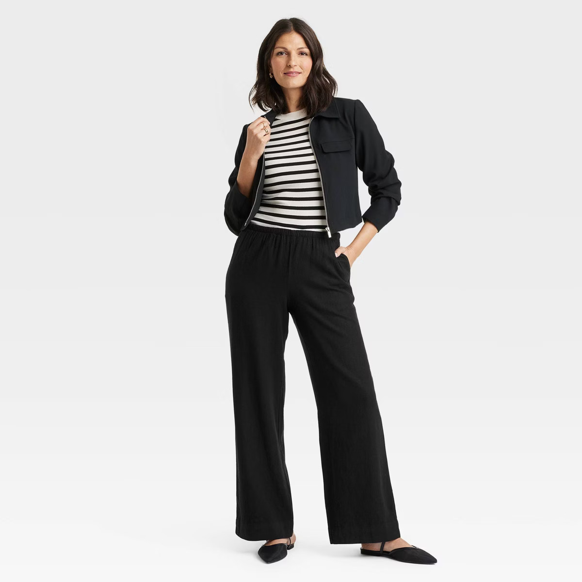 Women's Mid-Rise Wide Leg Linen Pull-On Pants - A New Day™ | Target