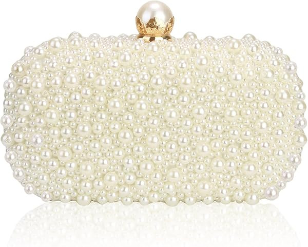 Women Pearl Clutches Noble Crystal Beaded Evening Handbag Chain Strap Shoulder Bag for Wedding Br... | Amazon (US)