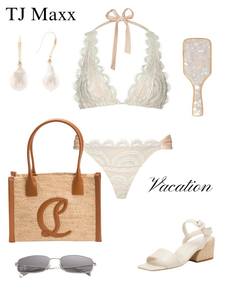 I ordered this lace swimsuit from Marshalls and it just came in the mail- it fits perfect! Runs true to size I bought a medium top and medium bottom, PQ swim, vacation, Christian Louboutin tote, beach, pool, hairbrush, sandals, Pearl earrings, summer.

#LTKTravel #LTKSaleAlert #LTKFindsUnder50