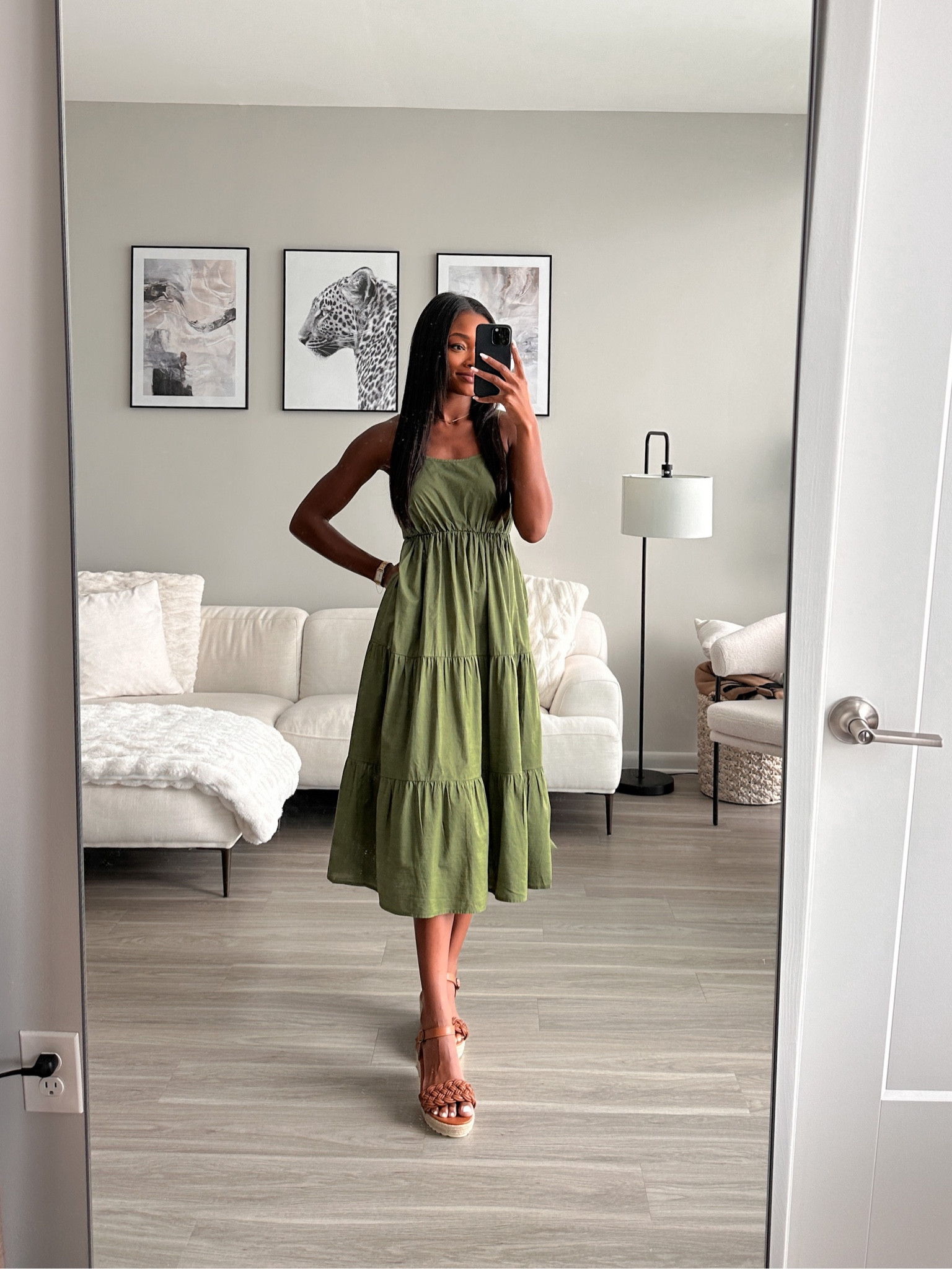 Green dress, wearing an xs
Summer fashion
Brown wedges 

#LTKSeasonal #LTKshoecrush #LTKunder50