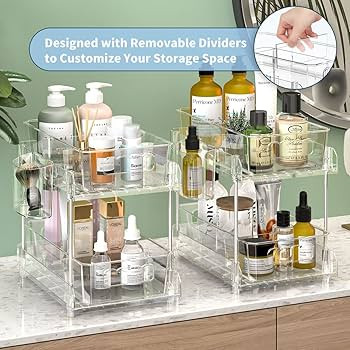 2 Tier Clear Organizer with Dividers, Pantry Organization and Storage Multi Purpose Slide-Out Bat... | Amazon (US)