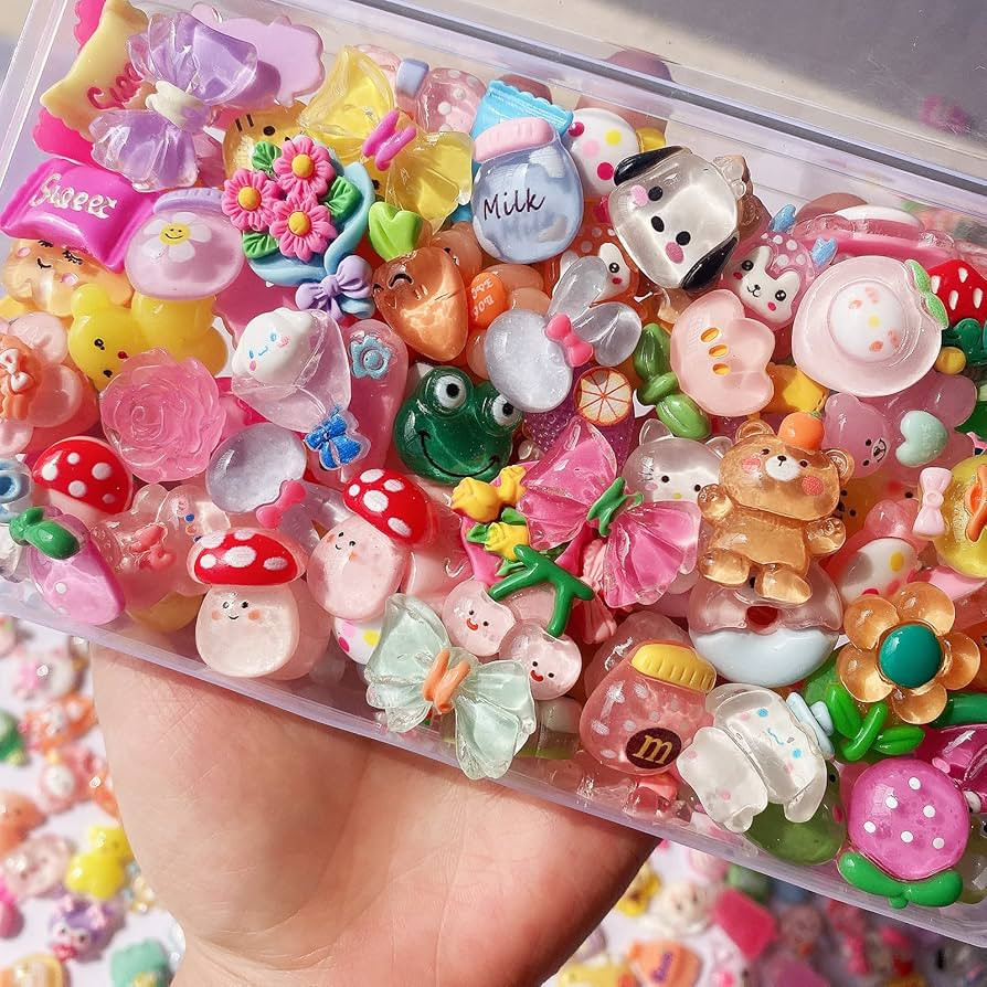 100pcs Slime Charms Cute Set, Bulk Mixed Resin Charms Set Ornament Scrapbooking (Bright) | Amazon (US)