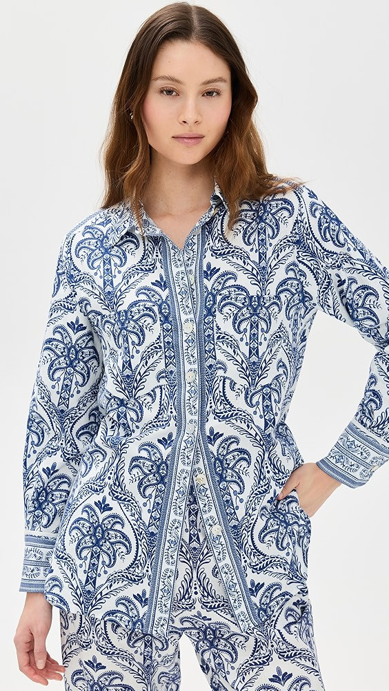 FARM Rio Blue Tropical Cameo Off-White Pajama Shirt | Shopbop | Shopbop