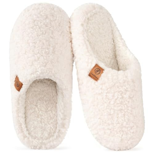 EverFoams Women's Fuzzy Slip-on Slippers Soft Comfy Memory Foam Indoor House Shoes Beige,7-8 US | Amazon (US)