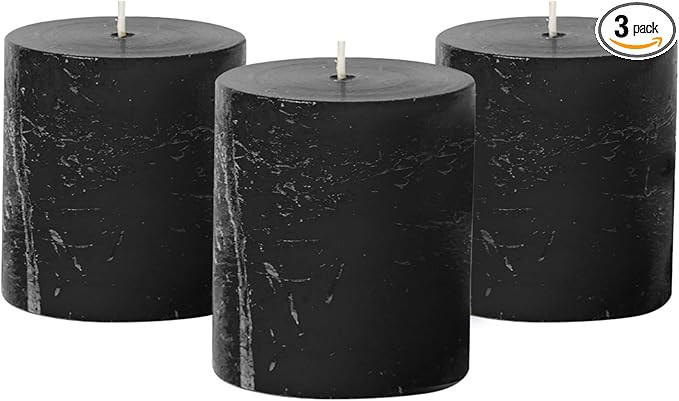 Simply Soson Black Rustic Texture Pillar Candles 3x3 inch - Set of 3 - Unscented Decorative Black... | Amazon (US)