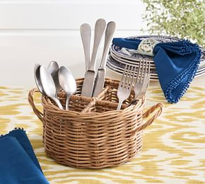Handwoven Wicker Flatware Caddy | Pottery Barn (US)