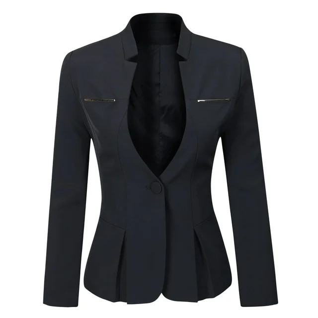 Youthup Women's Solid Color Ruffle Edge Single-breasted Blazer | Walmart (US)
