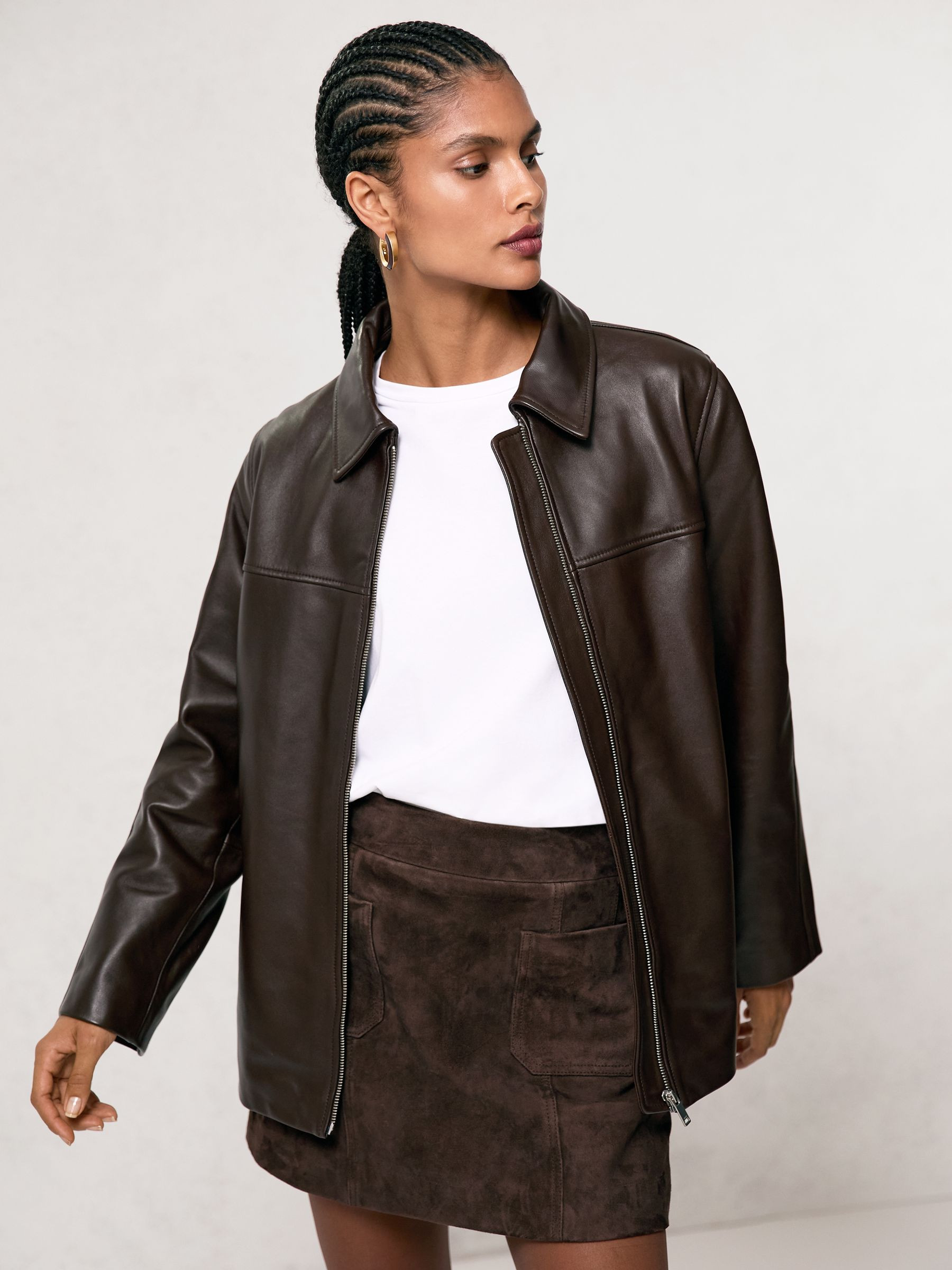 Mini Suede Patch Pocket Skirt in Chocolate Brown | Reiss UK