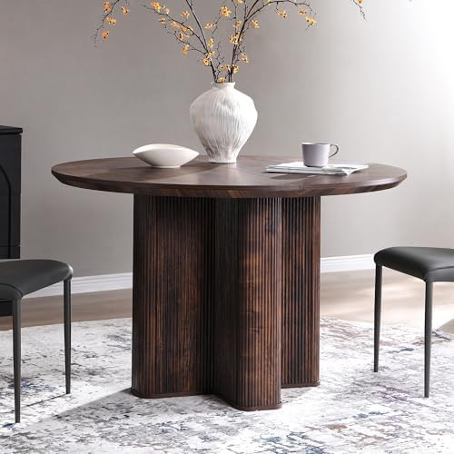 T4TREAM 47" Fluted Round Dining Table for Kitchen Living Room, Dark Walnut | Mid Century Modern K... | Amazon (US)