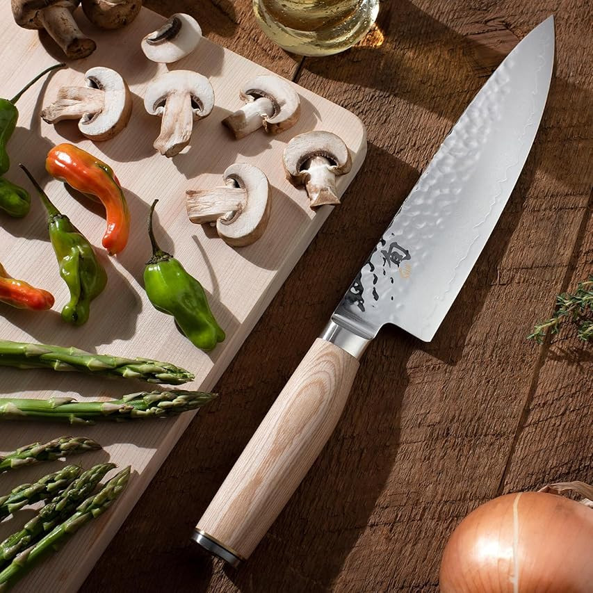 Shun Premier Blonde Santoku Knife, 7 inch VG-MAX Stainless Steel Blade with Tsuchime Finish and Pakk | Amazon (US)