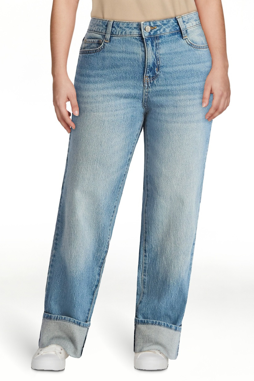 Time and Tru Women's High Rise Straight Jeans with Cuffs, 29" Inseam, Sizes 0-20 | Walmart (US)