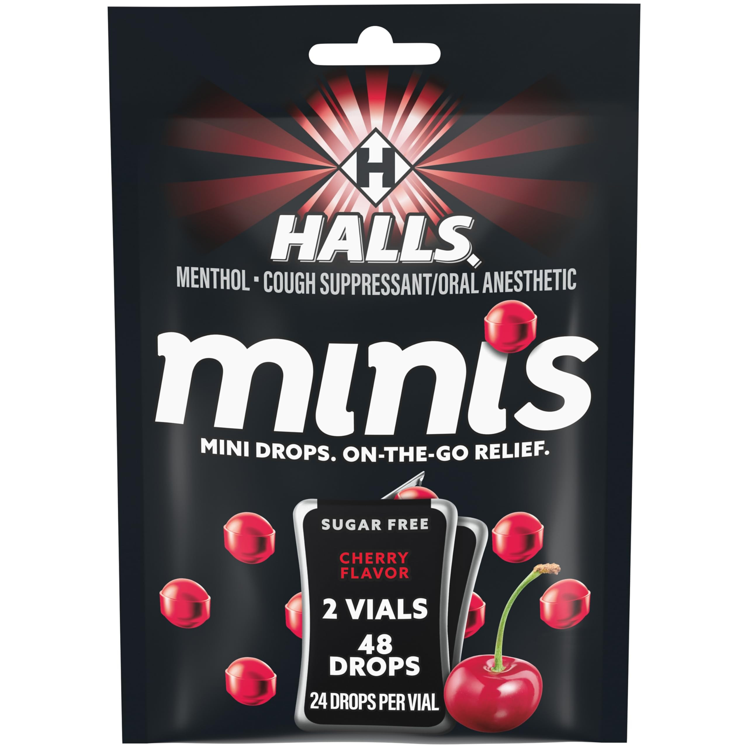 HALLS Minis Cherry Flavor Sugar Free Cough Drops, 48 Drops | Amazon (US)