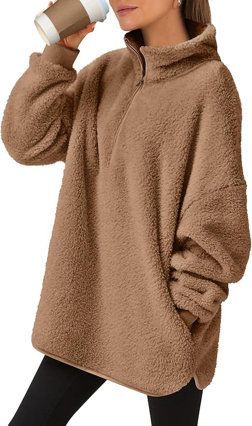 ANRABESS Women's Zip Up Sweatshirt Sherpa Fuzzy Fleece Hoodies Cozy Pullover Soft Sweaters Tops 2... | Amazon (US)