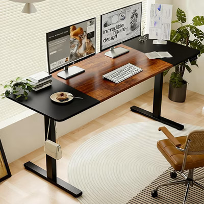 Height Adjustable Standing Desk with USB & Type-C Ports, Sit Stand Computer Desk for Home Office & Gaming, Black & Brown | Target