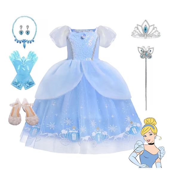 2022 Deluxe Princess Cinderella Dress Costume Set for Girls - Etsy | Etsy (US)